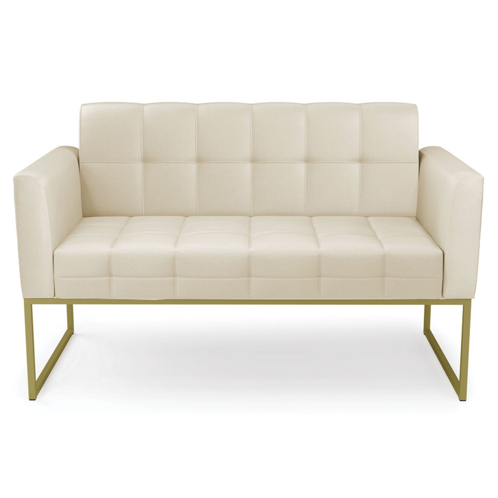 Sofá Namoradeira e 2 Poltronas Base Industrial Dourado Ana Sintético Bege - Ibiza