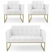 Sofá Namoradeira e 2 Poltronas Base Industrial Dourado Ana Sintético Branco - Ibiza