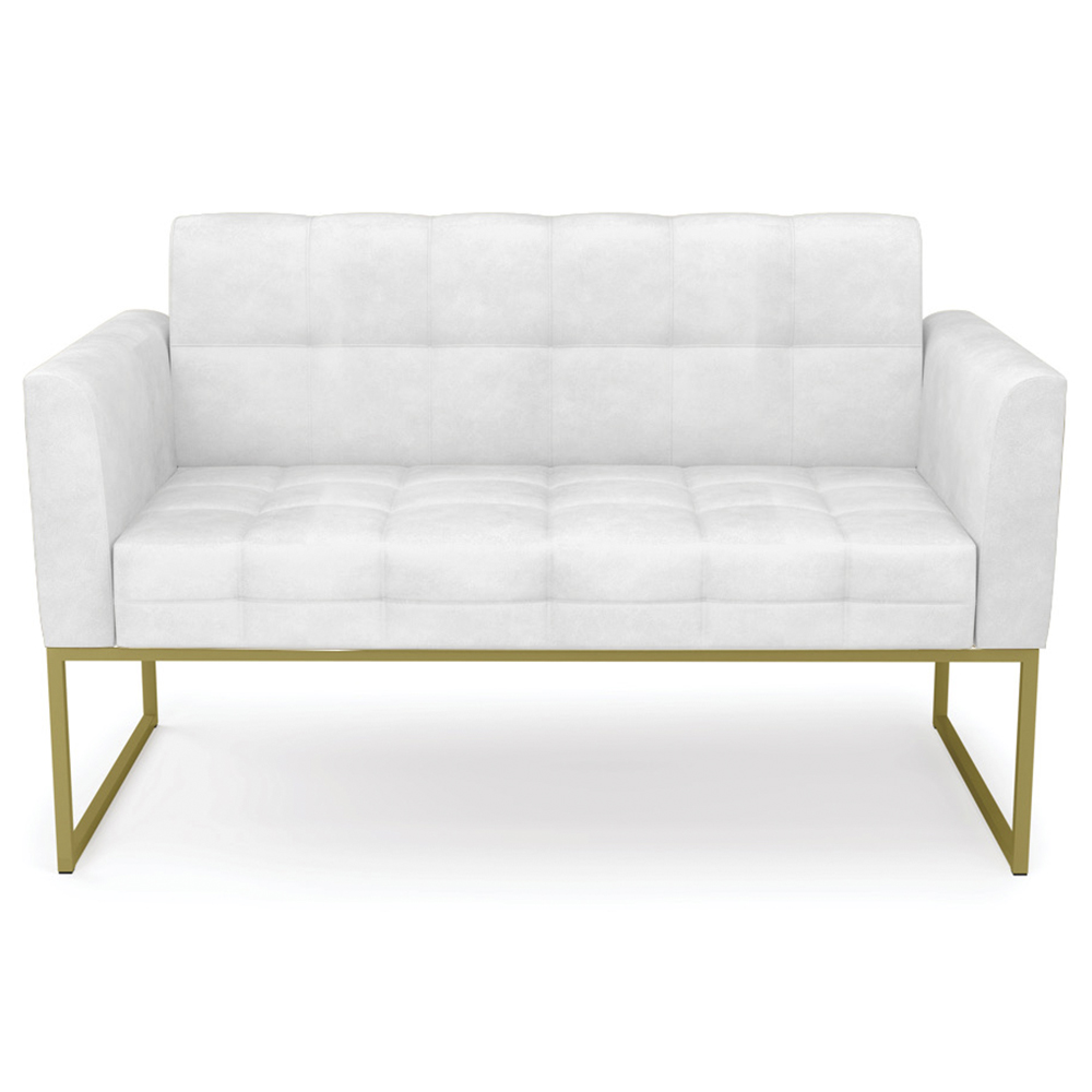 Sofá Namoradeira e 2 Poltronas Base Industrial Dourado Ana Sintético PU Branco - Ibiza