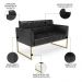 Sofá Namoradeira e 2 Poltronas Base Industrial Dourado Ana Sintético PU Preto - Ibiza