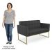 Sofá Namoradeira e 2 Poltronas Base Industrial Dourado Ana Sintético Preto - Ibiza