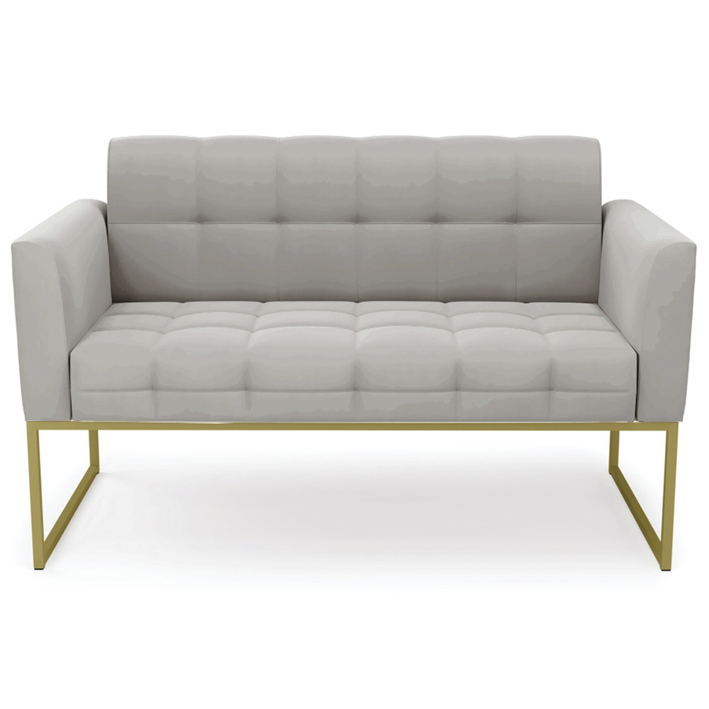 Sofá Namoradeira e 2 Poltronas Base Industrial Dourado Ana Veludo Cinza - Ibiza