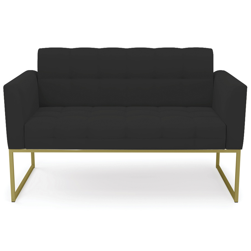 Sofá Namoradeira e 2 Poltronas Base Industrial Dourado Ana Veludo Preto - Ibiza