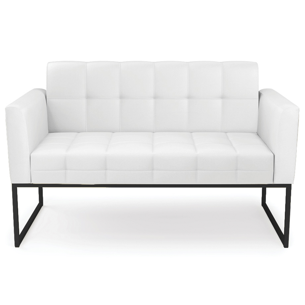 Sofá Namoradeira e 2 Poltronas Base Industrial Preto Ana Sintético Branco - Ibiza