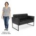 Sofá Namoradeira e 2 Poltronas Base Industrial Preto Ana Sintético PU Preto - Ibiza