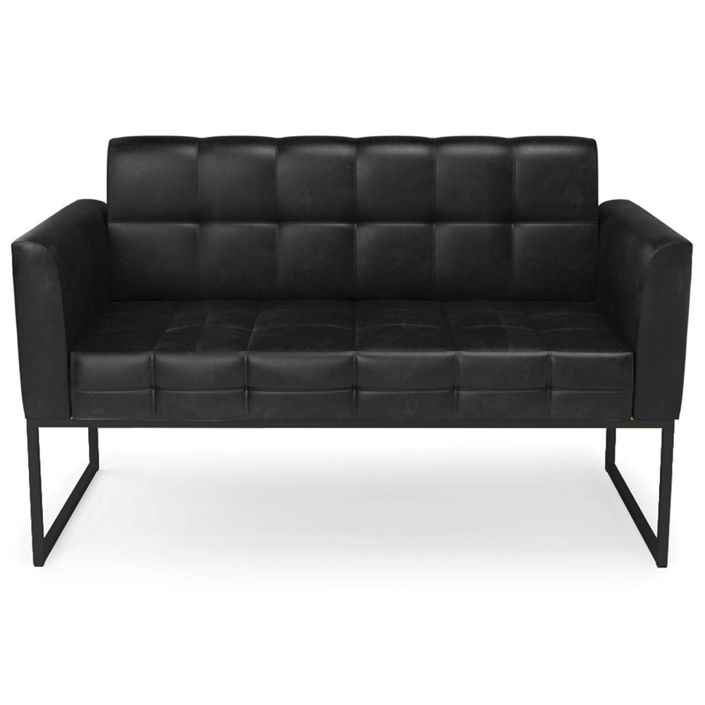 Sofá Namoradeira e 2 Poltronas Base Industrial Preto Ana Sintético PU Preto - Ibiza
