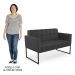 Sofá Namoradeira e 2 Poltronas Base Industrial Preto Ana Sintético Preto - Ibiza