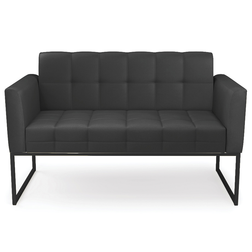 Sofá Namoradeira e 2 Poltronas Base Industrial Preto Ana Sintético Preto - Ibiza