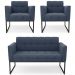 Sofá Namoradeira e 2 Poltronas Base Industrial Preto Ana Suede Azul Marinho - Ibiza