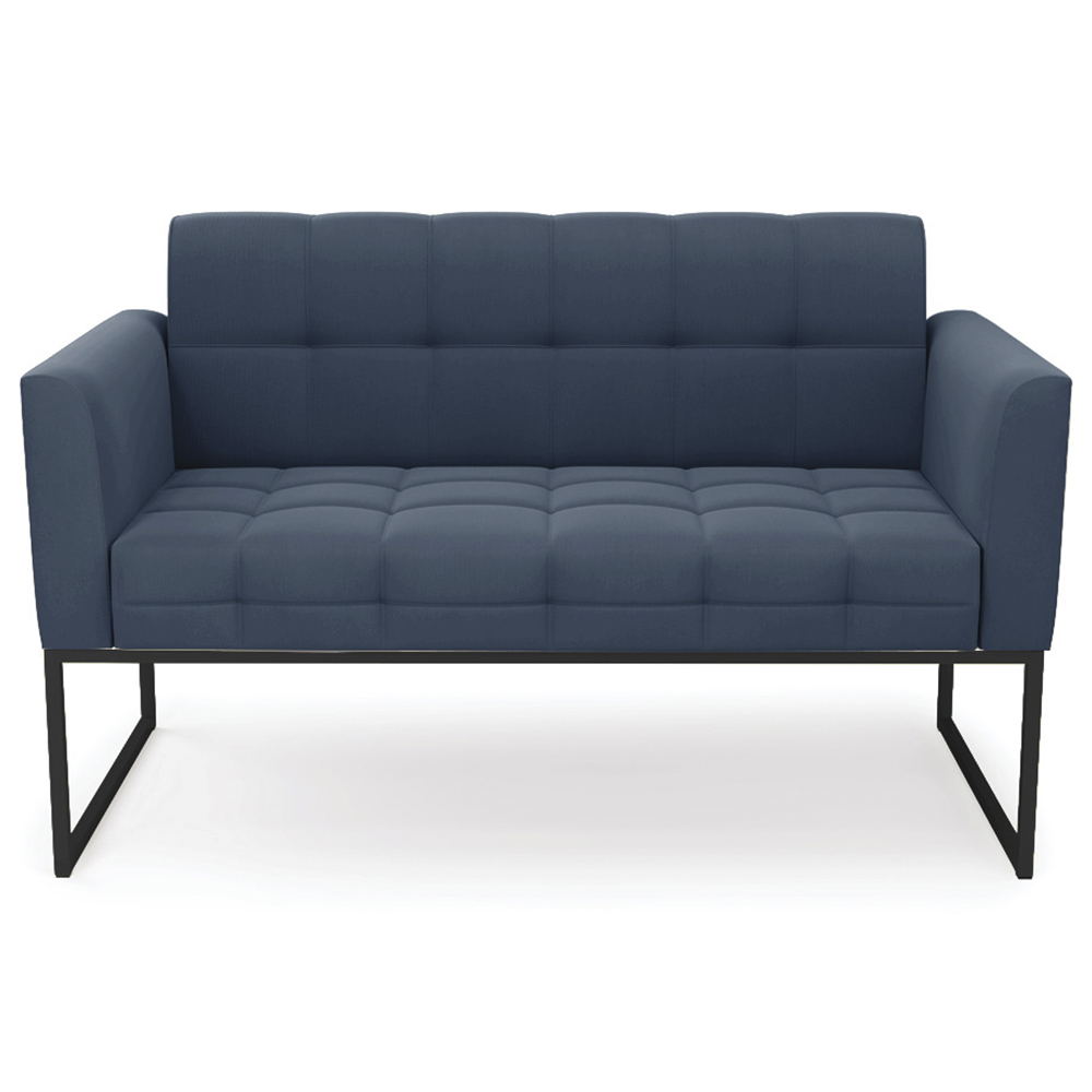Sofá Namoradeira e 2 Poltronas Base Industrial Preto Ana Suede Azul Marinho - Ibiza