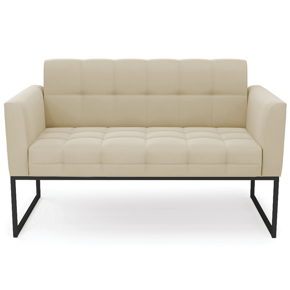 Sofá Namoradeira e 2 Poltronas Base Industrial Preto Ana Suede Bege - Ibiza
