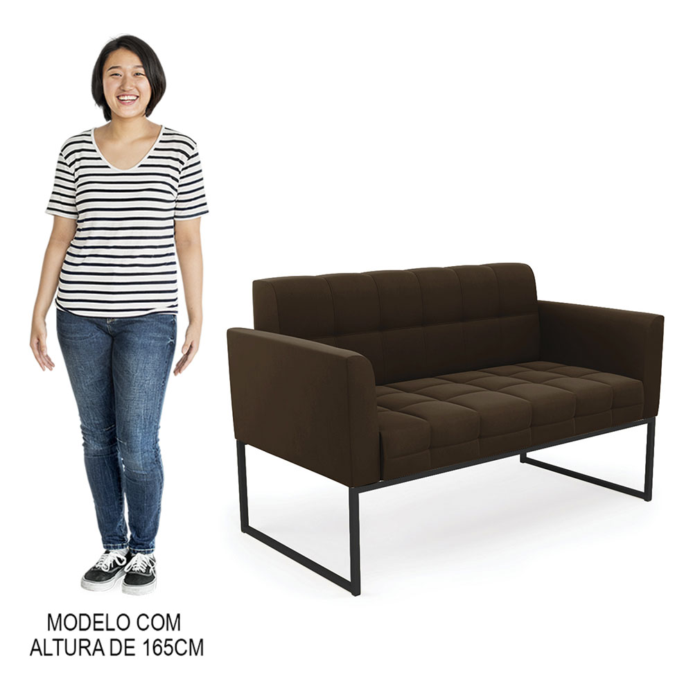 Sofá Namoradeira e 2 Poltronas Base Industrial Preto Ana Suede Marrom - Ibiza