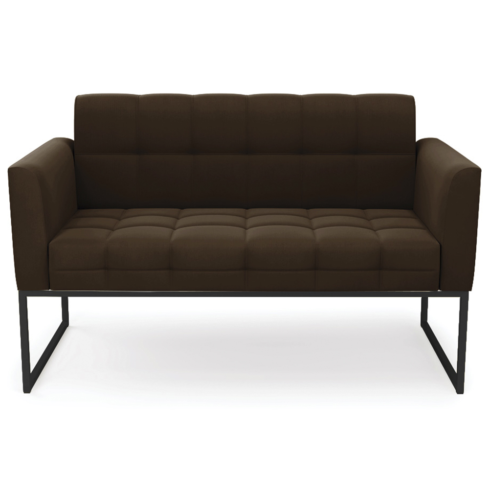 Sofá Namoradeira e 2 Poltronas Base Industrial Preto Ana Suede Marrom - Ibiza