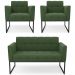 Sofá Namoradeira e 2 Poltronas Base Industrial Preto Ana Suede Verde - Ibiza