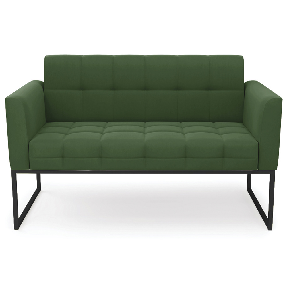 Sofá Namoradeira e 2 Poltronas Base Industrial Preto Ana Suede Verde - Ibiza