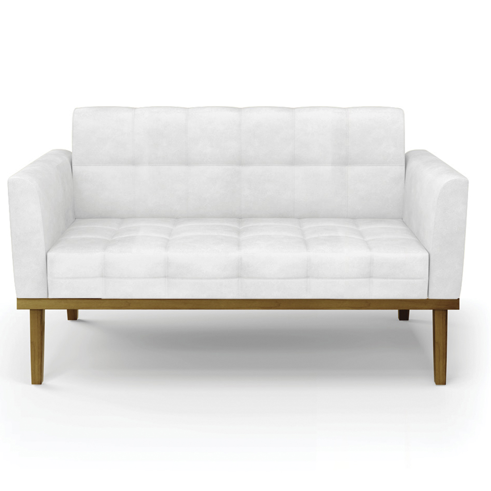 Sofá Namoradeira e 2 Poltronas Base Madeira Castanho Ana Sintético PU Branco - Ibiza