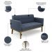 Sofá Namoradeira e 2 Poltronas Base Madeira Castanho Ana Suede Azul Marinho - Ibiza