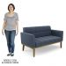 Sofá Namoradeira e 2 Poltronas Base Madeira Castanho Ana Suede Azul Marinho - Ibiza