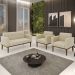 Sofá Namoradeira e 2 Poltronas Base Madeira Castanho Ana Suede Bege - Ibiza