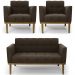 Sofá Namoradeira e 2 Poltronas Base Madeira Castanho Ana Suede Marrom - Ibiza