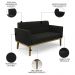 Sofá Namoradeira e 2 Poltronas Base Madeira Castanho Ana Suede Preto - Ibiza