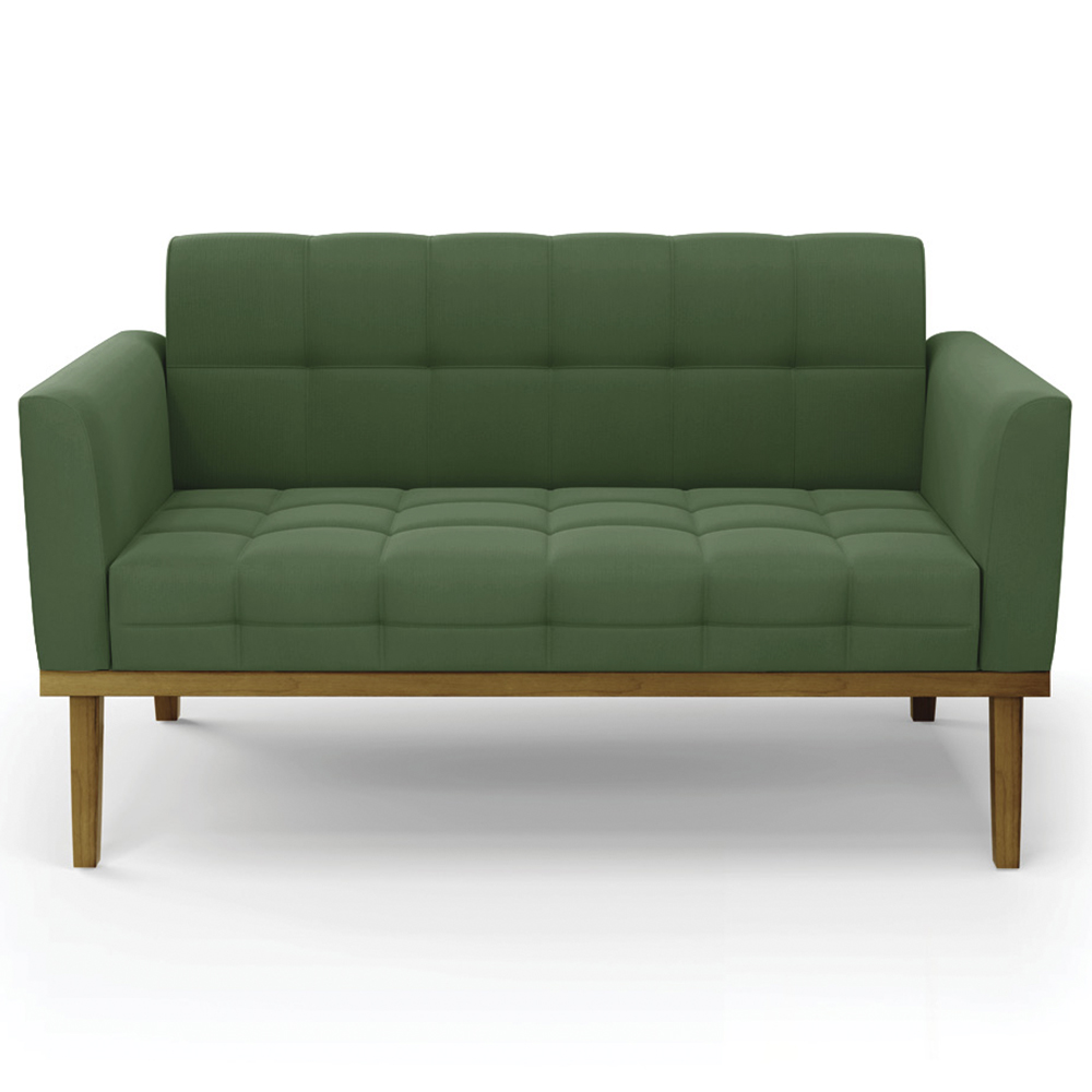 Sofá Namoradeira e 2 Poltronas Base Madeira Castanho Ana Suede Verde - Ibiza