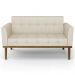 Sofá Namoradeira e 2 Poltronas Base Madeira Castanho Ana Veludo Luxo Off White - Ibiza