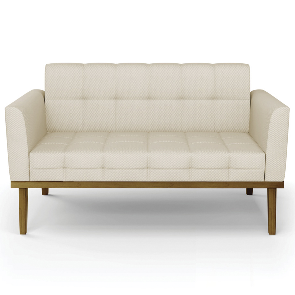 Sofá Namoradeira e 2 Poltronas Base Madeira Castanho Ana Veludo Luxo Off White - Ibiza