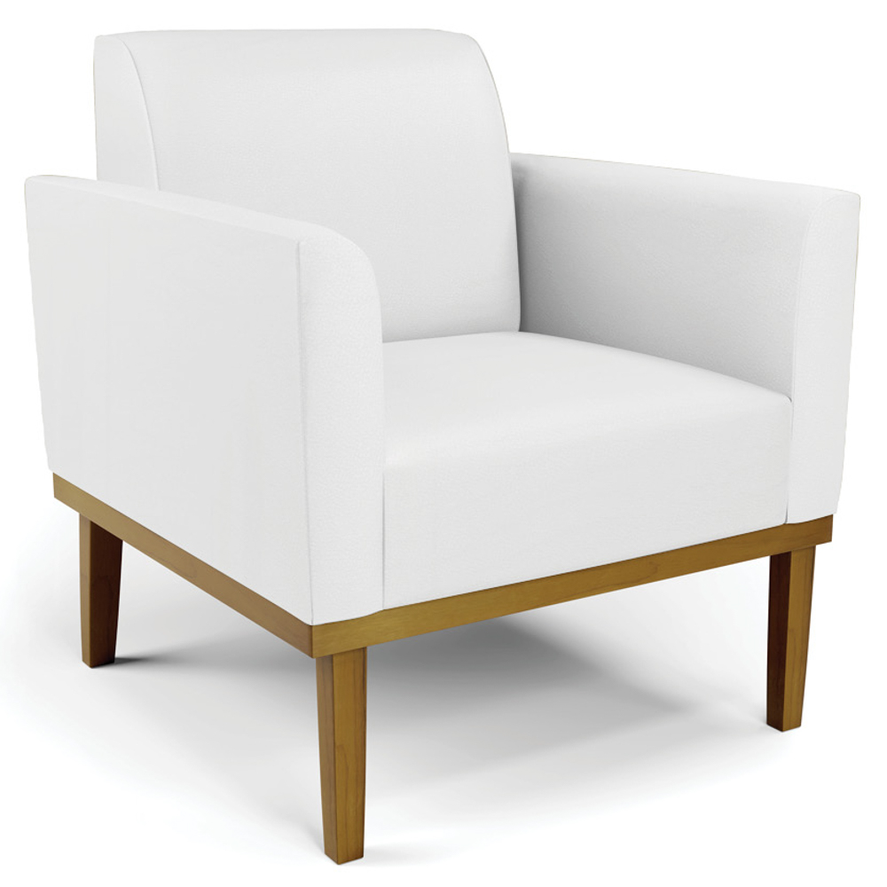 Sofá Namoradeira e 2 Poltronas Base Madeira Castanho Maressa Sintético Branco - Ibiza