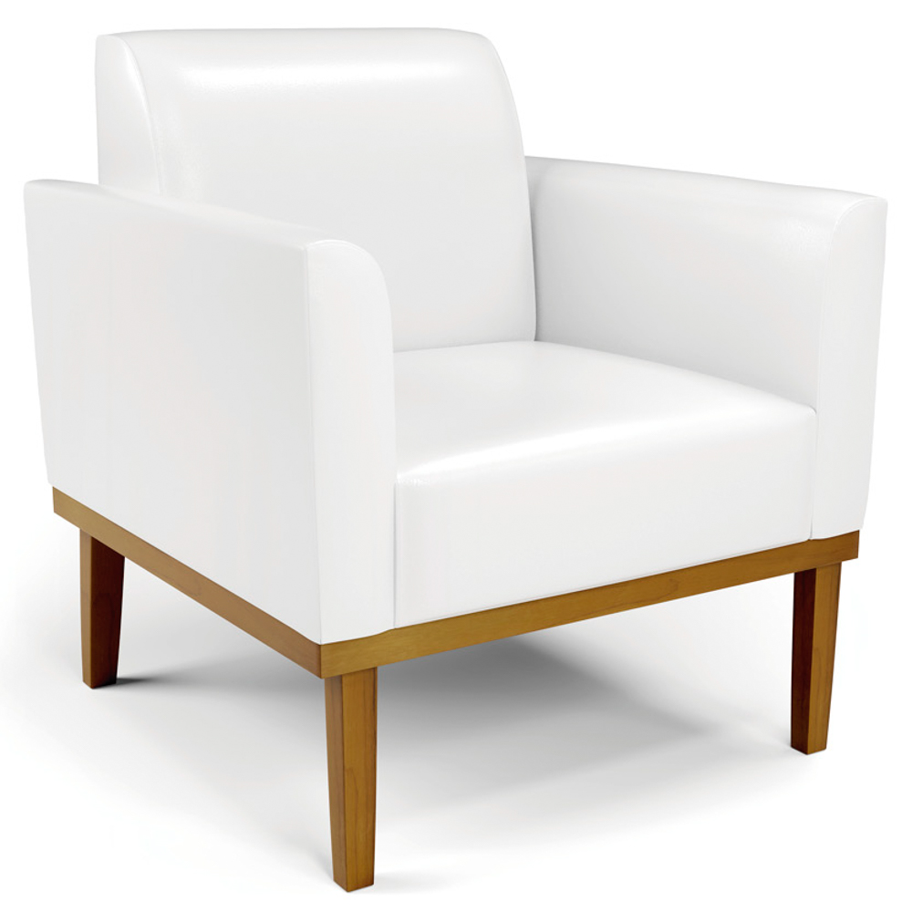 Sofá Namoradeira e 2 Poltronas Base Madeira Castanho Maressa Sintético PU Branco - Ibiza