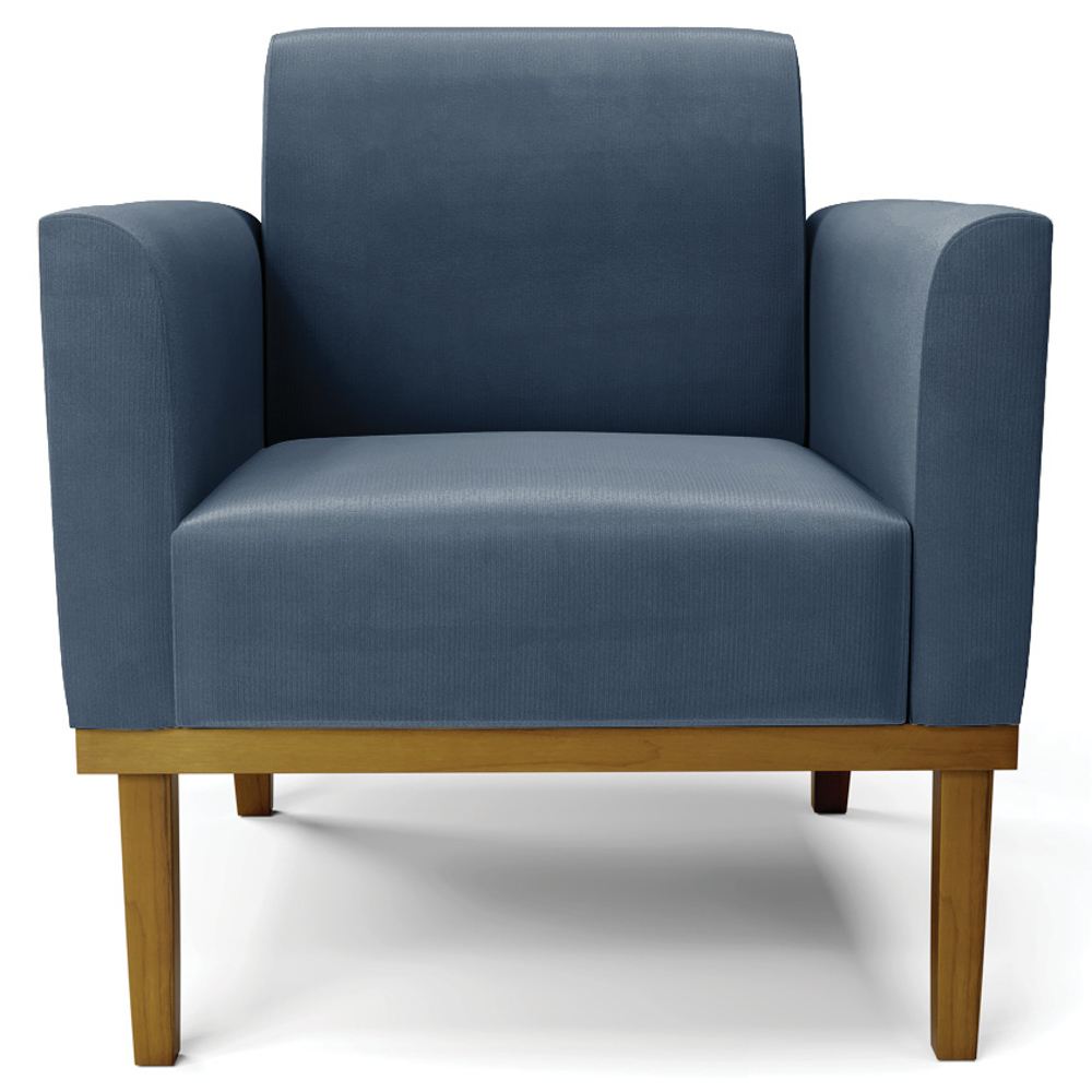 Sofá Namoradeira e 2 Poltronas Base Madeira Castanho Maressa Suede Azul Marinho - Ibiza