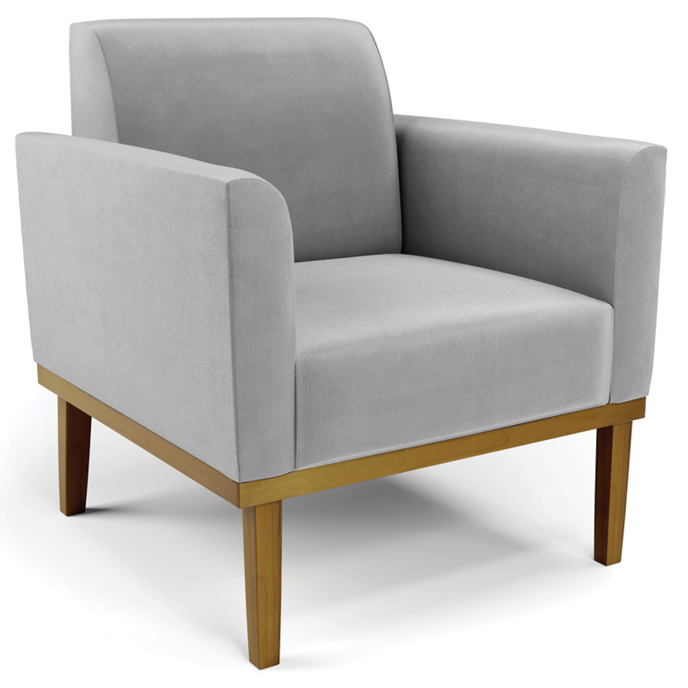 Sofá Namoradeira e 2 Poltronas Base Madeira Castanho Maressa Suede Cinza - Ibiza