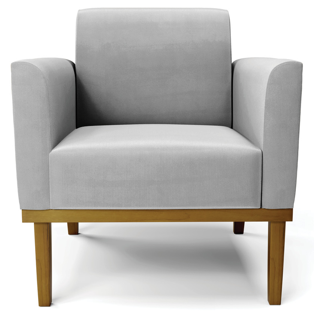 Sofá Namoradeira e 2 Poltronas Base Madeira Castanho Maressa Suede Cinza - Ibiza