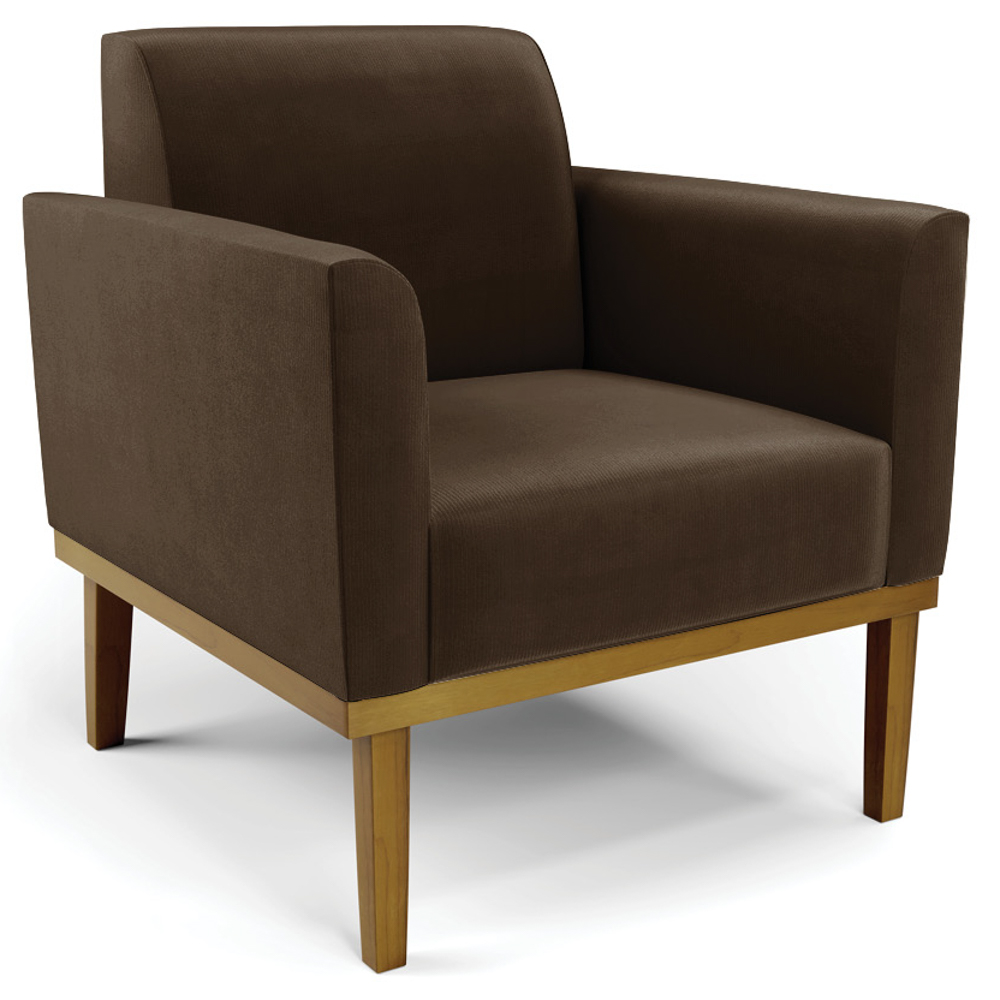 Sofá Namoradeira e 2 Poltronas Base Madeira Castanho Maressa Suede Marrom - Ibiza