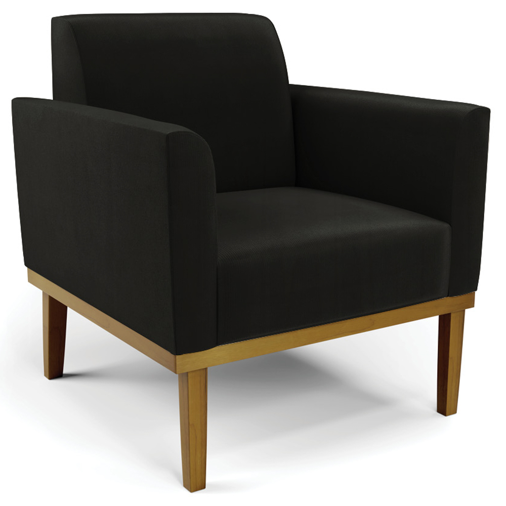 Sofá Namoradeira e 2 Poltronas Base Madeira Castanho Maressa Suede Preto - Ibiza