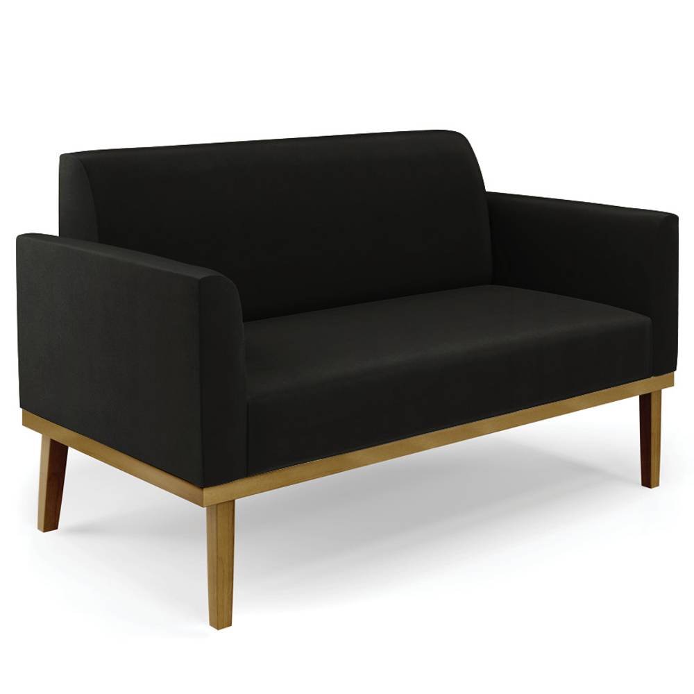 Sofá Namoradeira e 2 Poltronas Base Madeira Castanho Maressa Suede Preto - Ibiza