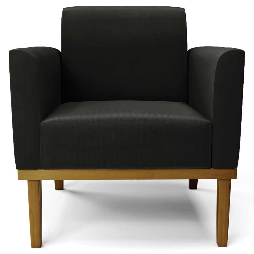 Sofá Namoradeira e 2 Poltronas Base Madeira Castanho Maressa Suede Preto - Ibiza