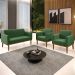 Sofá Namoradeira e 2 Poltronas Base Madeira Castanho Maressa Suede Verde - Ibiza