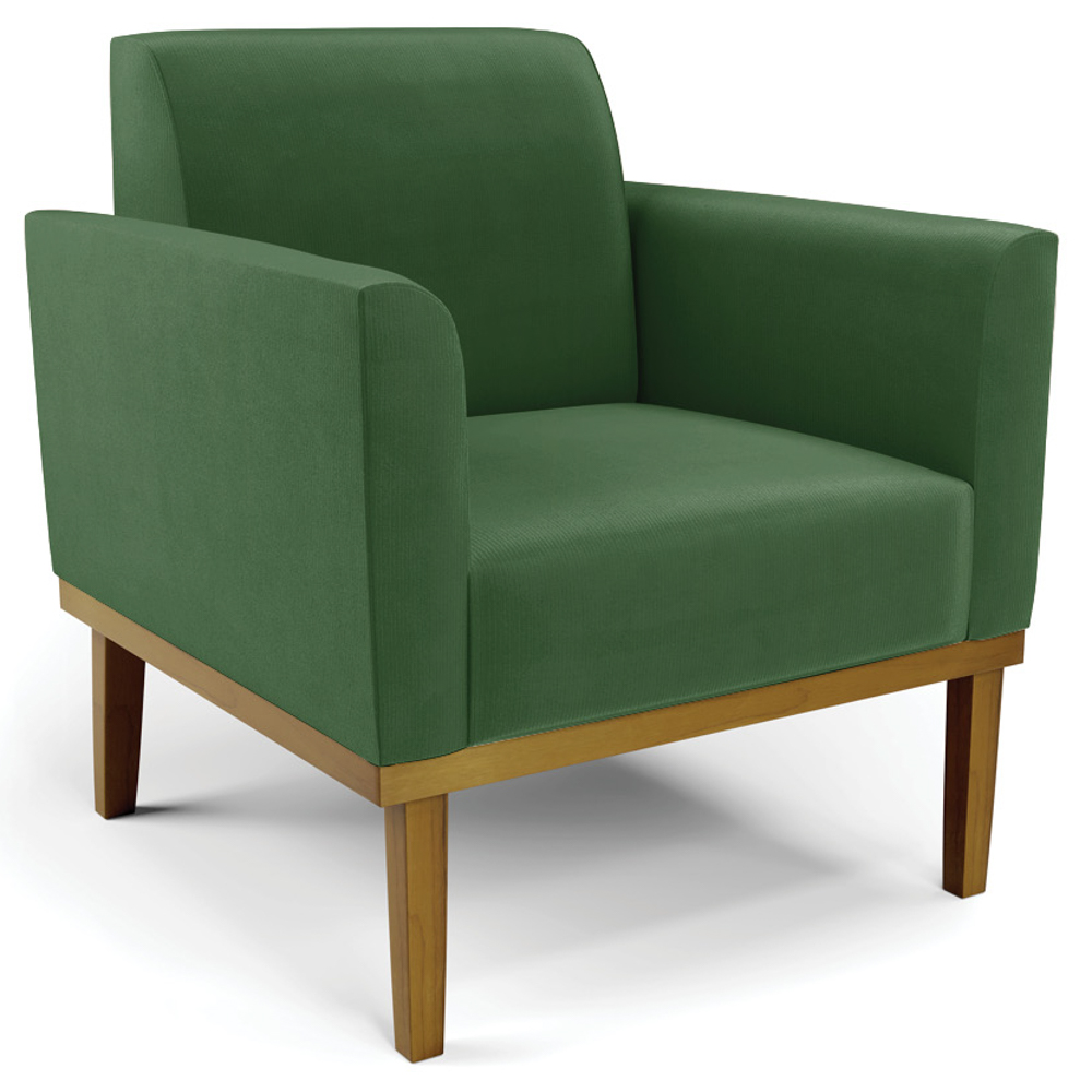 Sofá Namoradeira e 2 Poltronas Base Madeira Castanho Maressa Suede Verde - Ibiza
