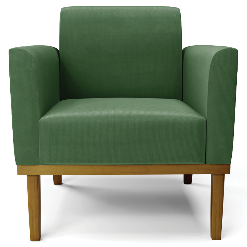 Sofá Namoradeira e 2 Poltronas Base Madeira Castanho Maressa Suede Verde - Ibiza
