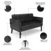 Sofá Namoradeira e 2 Poltronas Base Madeira Preto Ana Sintético PU Preto - Ibiza