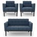 Sofá Namoradeira e 2 Poltronas Base Madeira Preto Ana Suede Azul Marinho - Ibiza