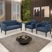Sofá Namoradeira e 2 Poltronas Base Madeira Preto Ana Suede Azul Marinho - Ibiza