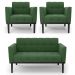 Sofá Namoradeira e 2 Poltronas Base Madeira Preto Ana Suede Verde - Ibiza