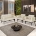 Sofá Namoradeira e 2 Poltronas Base Madeira Preto Ana Veludo Luxo Off White - Ibiza