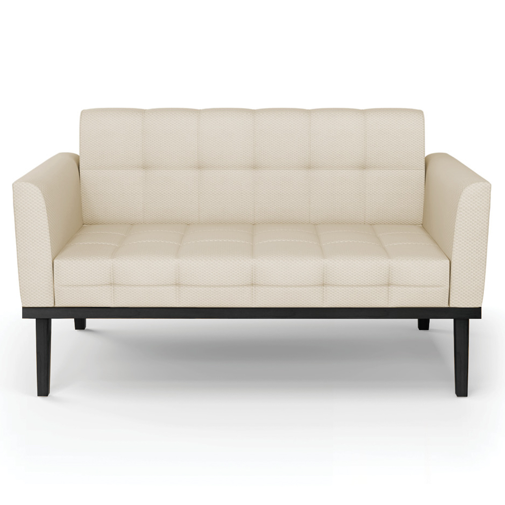 Sofá Namoradeira e 2 Poltronas Base Madeira Preto Ana Veludo Luxo Off White - Ibiza