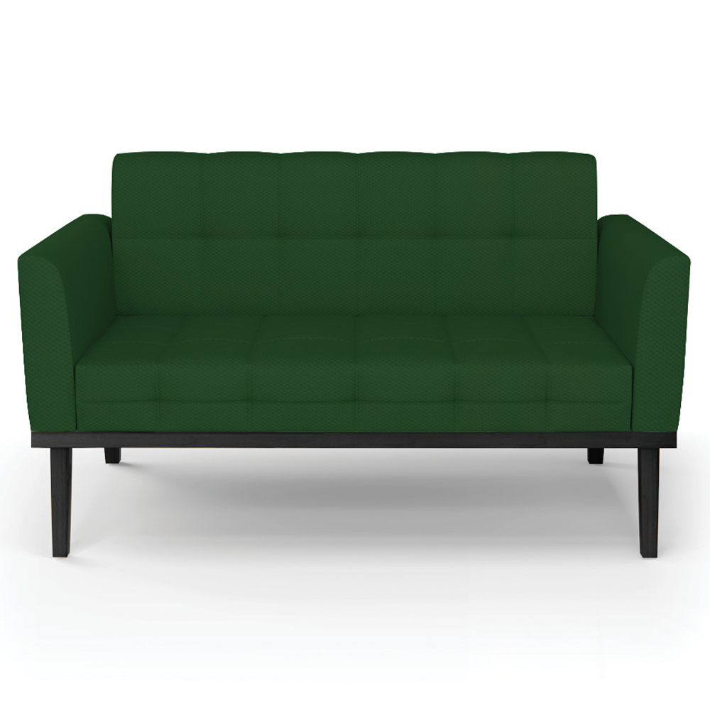 Sofá Namoradeira e 2 Poltronas Base Madeira Preto Ana Veludo Luxo Verde - Ibiza