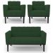 Sofá Namoradeira e 2 Poltronas Base Madeira Preto Ana Veludo Verde - Ibiza