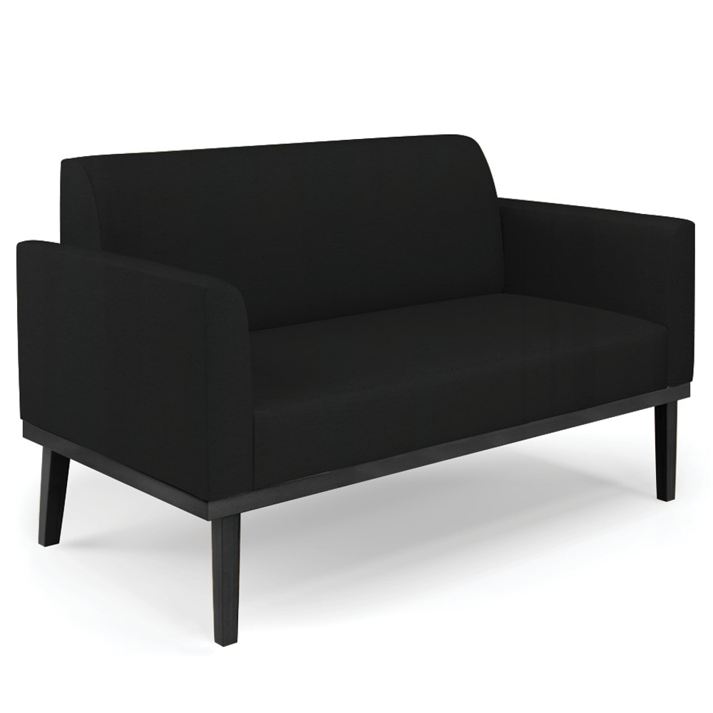 Sofá Namoradeira e 2 Poltronas Base Madeira Preto Maressa Linho Preto - Ibiza