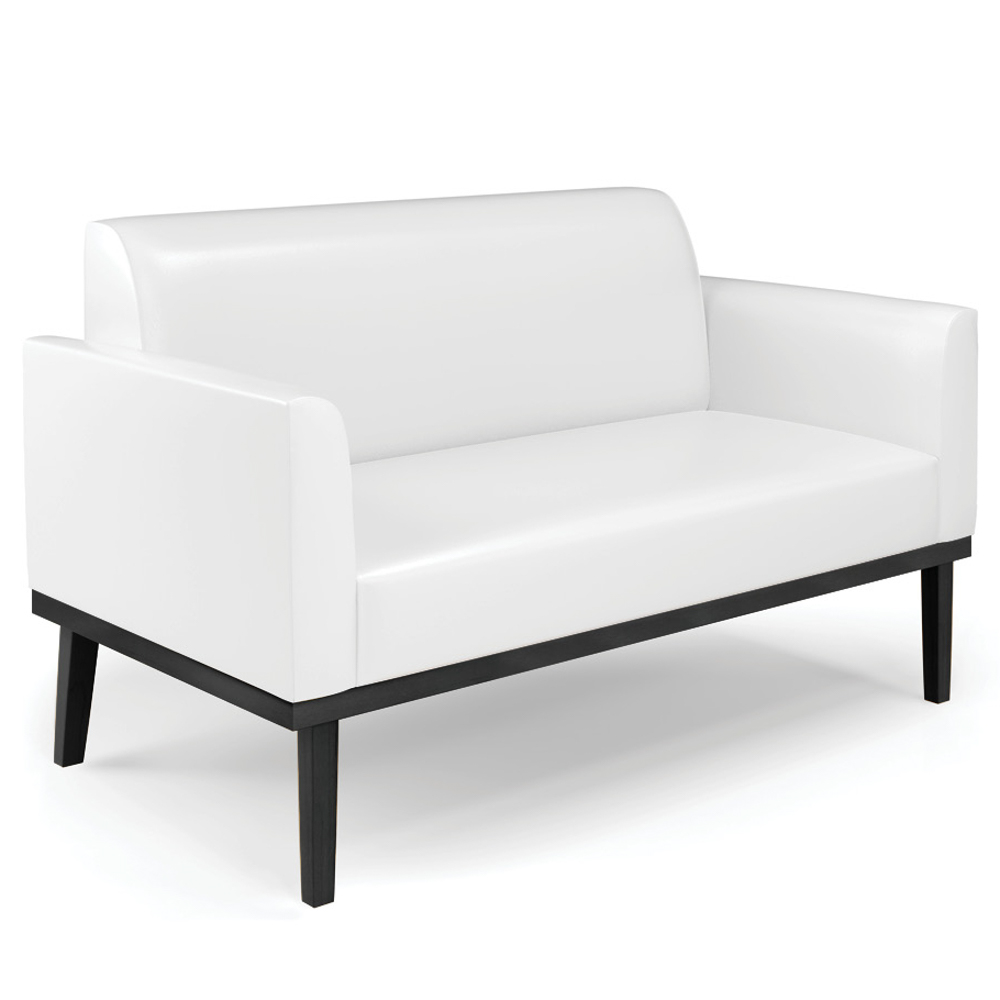 Sofá Namoradeira e 2 Poltronas Base Madeira Preto Maressa Sintético PU Branco - Ibiza